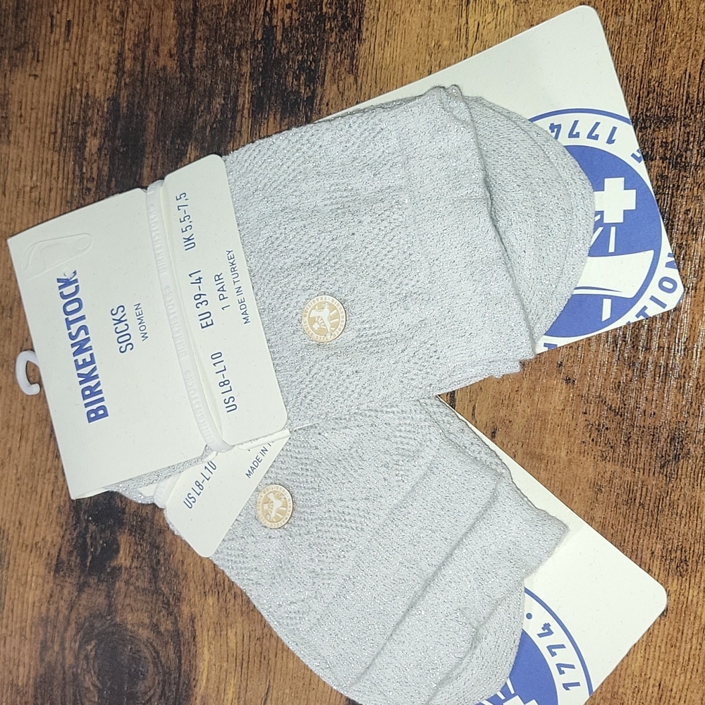 NWT Birkenstocks cotton bling ajour white socks size 8-10